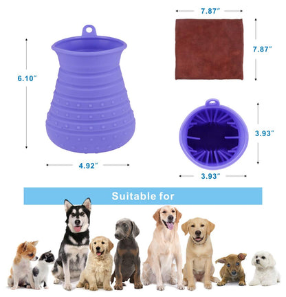 Dog Paw Cleaner Cup with Towel - Portable Pet Foot Washer and Grooming Brush for Dogs and Cats 