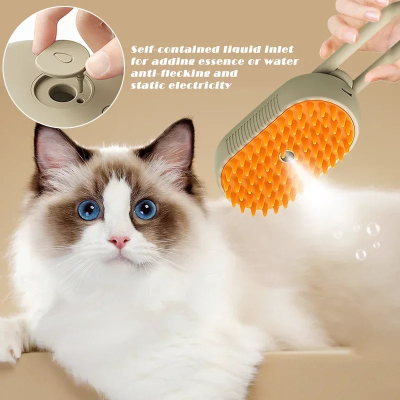 3-in-1 Electric Cat and Dog Grooming Brush with Steam Spray and Massage Function for Effective Hair Removal