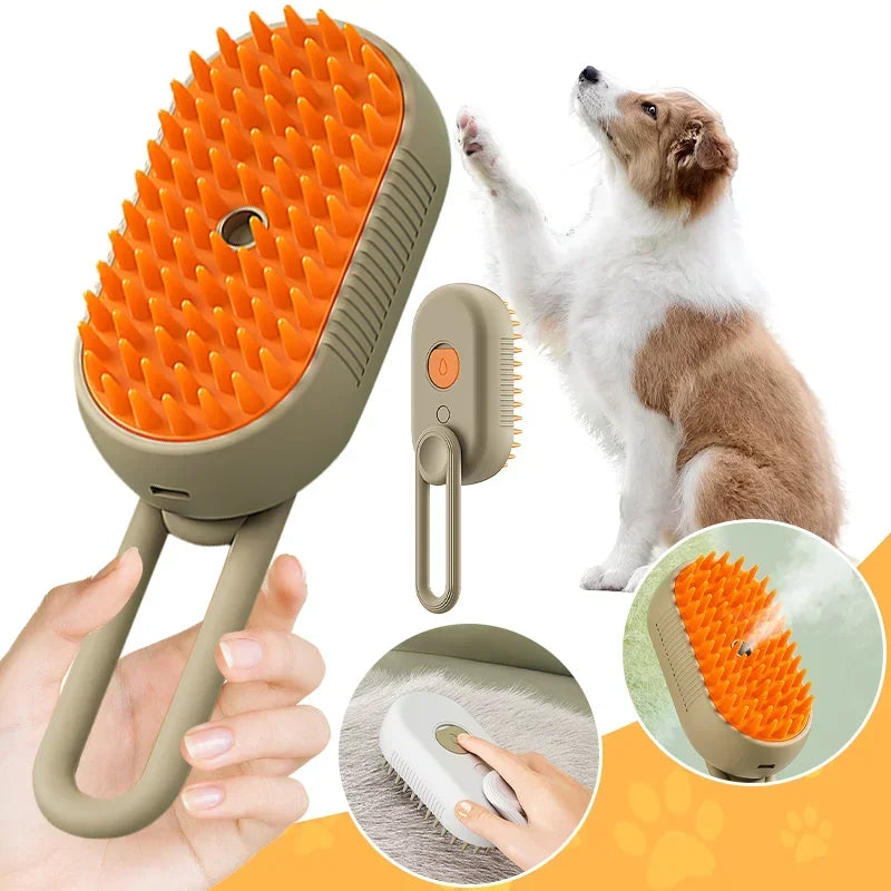 3-in-1 Electric Cat and Dog Grooming Brush with Steam Spray and Massage Function for Effective Hair Removal