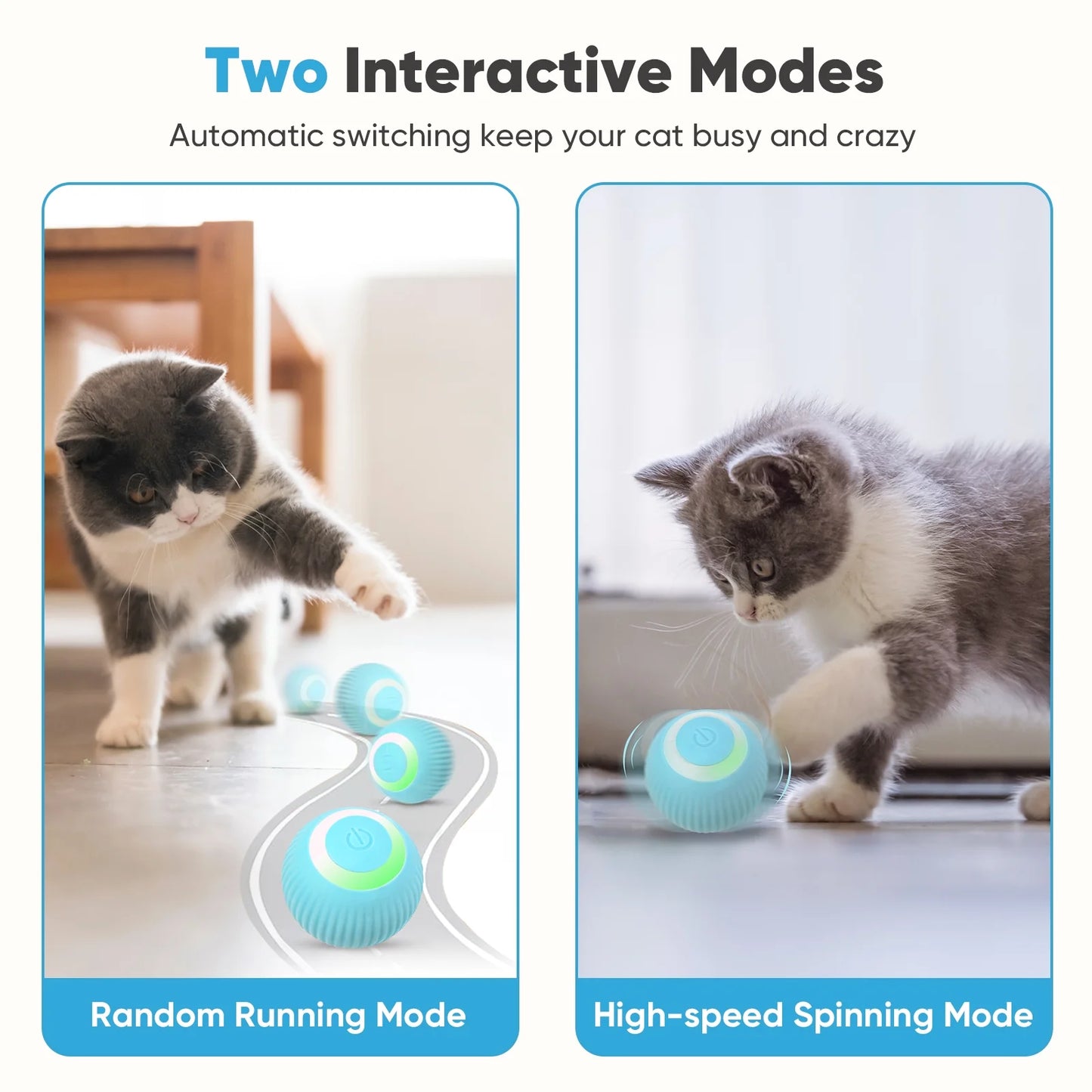 Automatic Rolling Interactive Cat Toy Ball with LED Light - USB Rechargeable for Indoor Play, Green