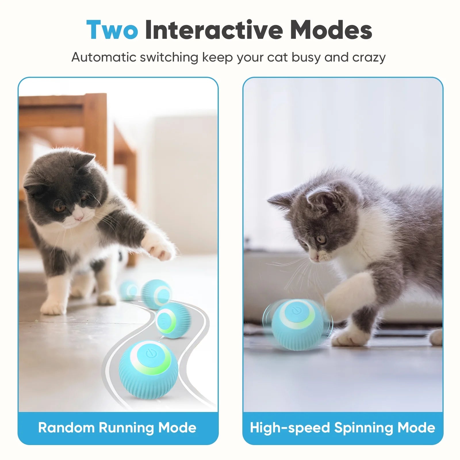 Automatic Rolling Interactive Cat Toy Ball with LED Light - USB Rechargeable for Indoor Play, Green