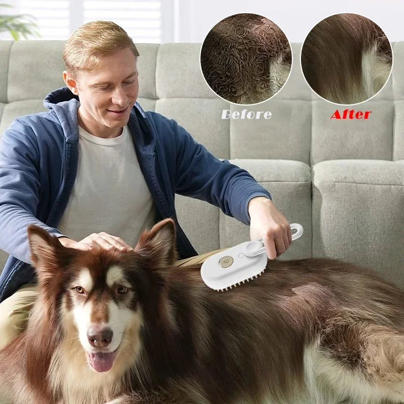 3-in-1 Electric Cat and Dog Grooming Brush with Steam Spray and Massage Function for Effective Hair Removal