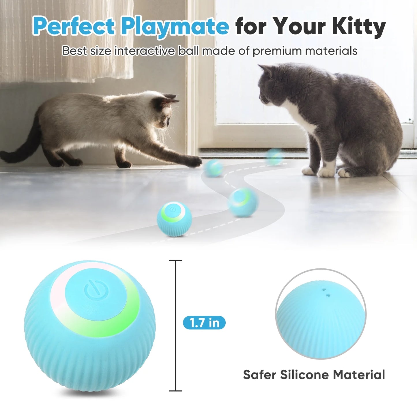 Automatic Rolling Interactive Cat Toy Ball with LED Light - USB Rechargeable for Indoor Play, Green