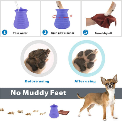 Dog Paw Cleaner Cup with Towel - Portable Pet Foot Washer and Grooming Brush for Dogs and Cats 