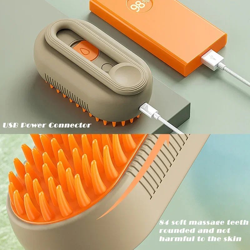 3-in-1 Electric Cat and Dog Grooming Brush with Steam Spray and Massage Function for Effective Hair Removal