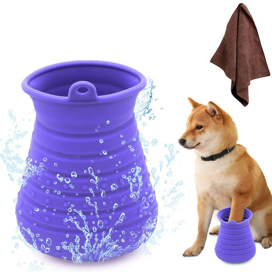 Dog Paw Cleaner Cup with Towel - Portable Pet Foot Washer and Grooming Brush for Dogs and Cats 