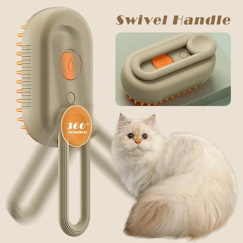 3-in-1 Electric Cat and Dog Grooming Brush with Steam Spray and Massage Function for Effective Hair Removal